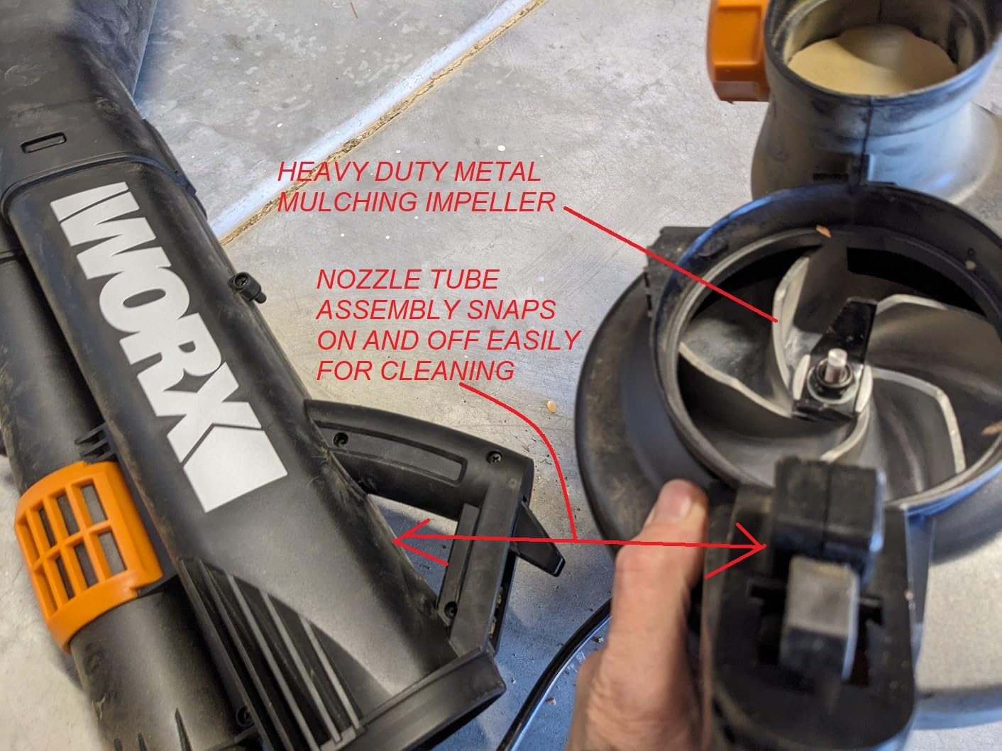 WORX Trivac 3 in 1 Electric Leaf Blower for Lawn Care, Leaf Vacuum with 350 CFM & 210 MPH, Leaf Mulcher with Metal Impeller, WG509 customer photo 1