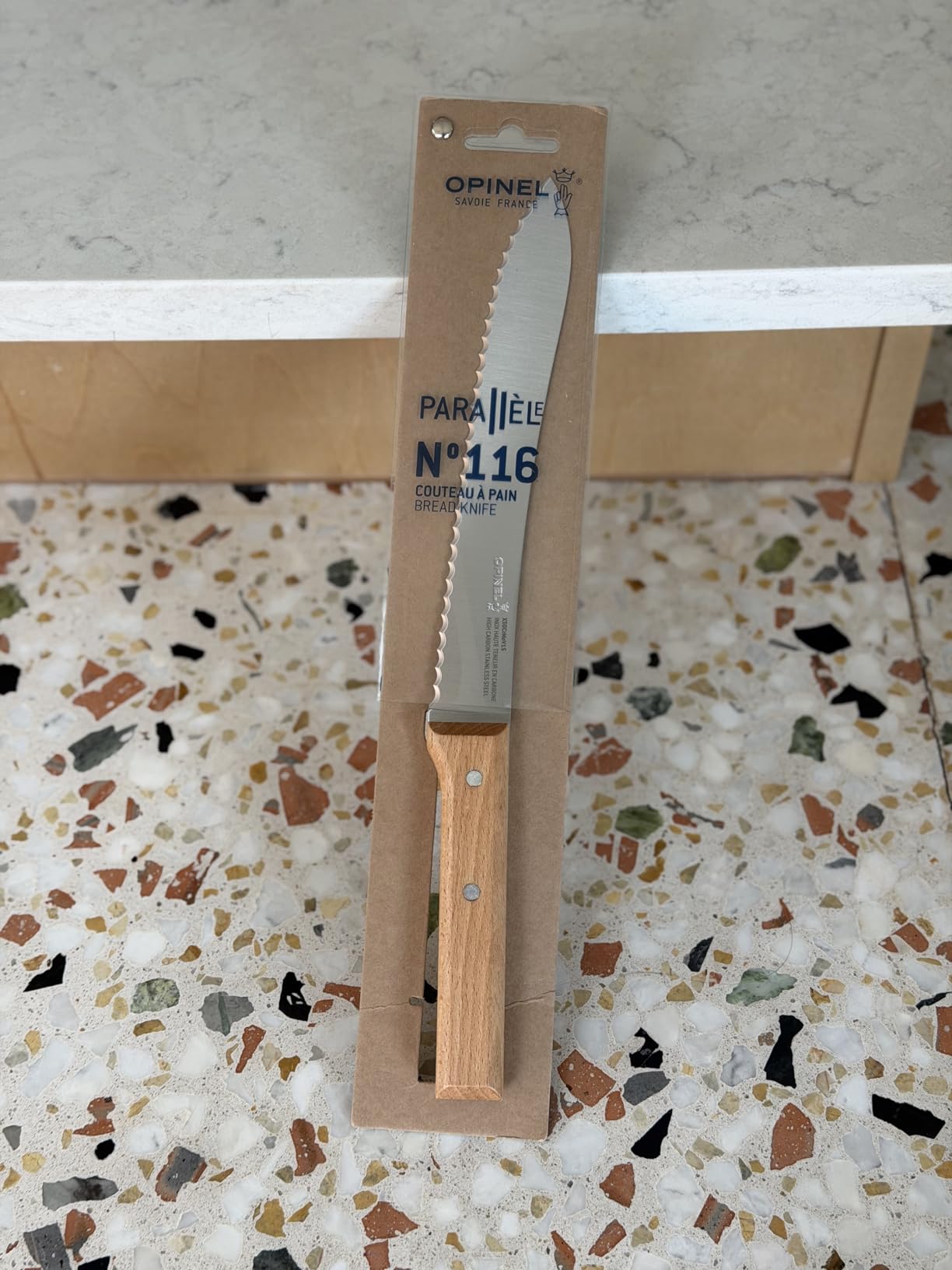 Opinel Parallele Bread Knife - Serrated, Curved Blade for Slicing Bread and Tough Rinds, High Carbon X50CrMoV15 Stainless Steel, Made in France customer photo 1