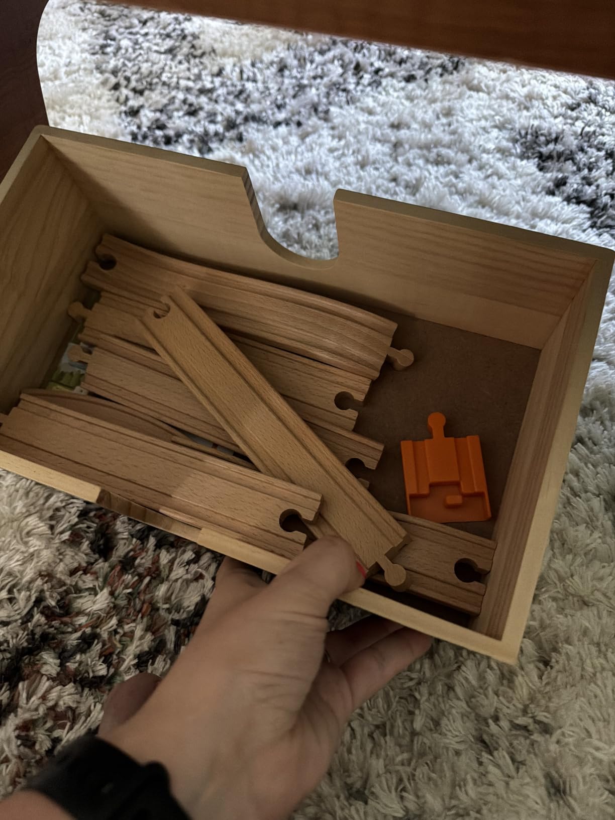 Wooden Train Set Deluxe 52 Pcs with Storage Gift Box Tunnel 9 Layouts Magnetic Trains STEM Montessori Toys Playset customer photo 2