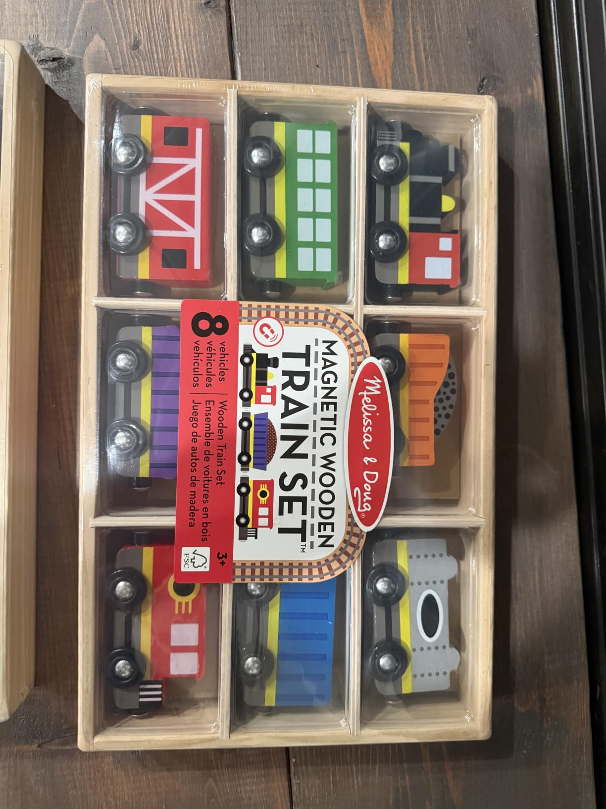 Melissa & Doug Wooden Train Cars, 8-Piece Magnetic Train Set with Toy Storage Tray customer photo 1