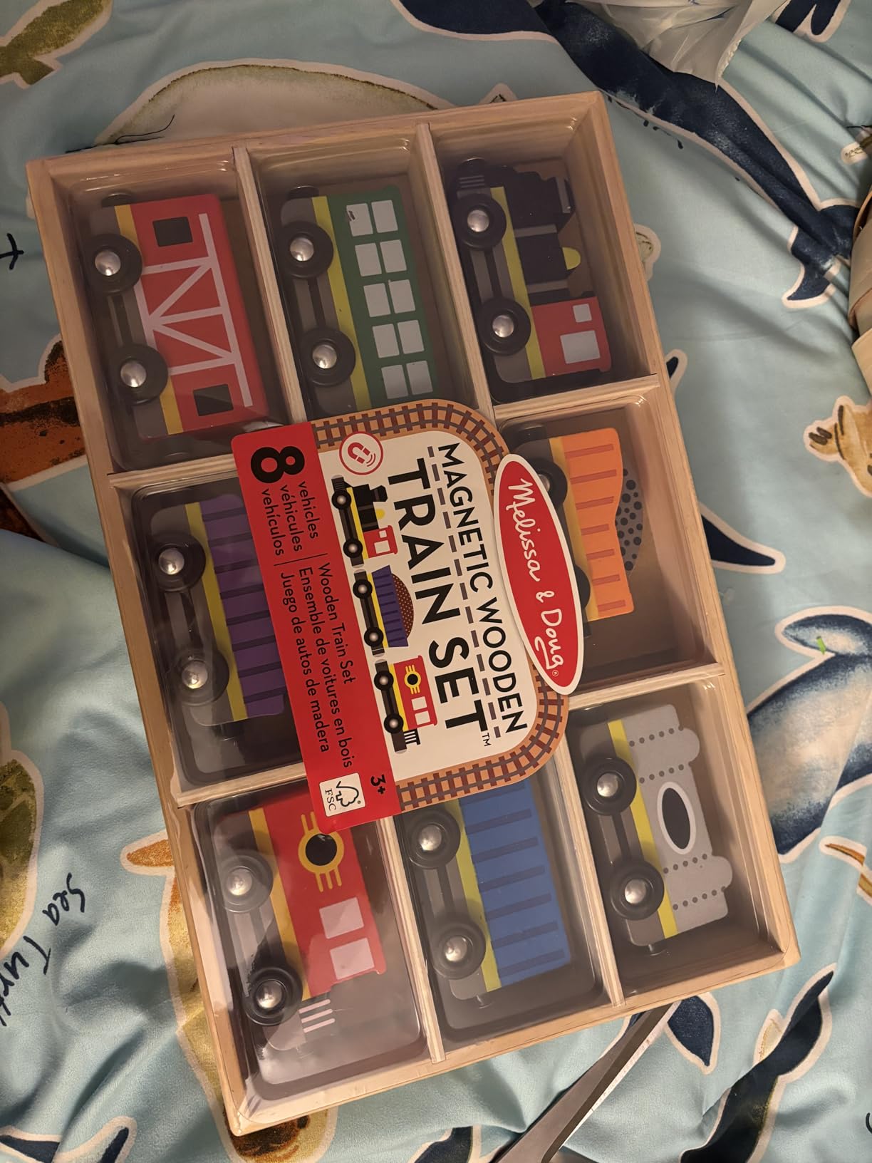 Melissa & Doug Wooden Train Cars, 8-Piece Magnetic Train Set with Toy Storage Tray customer photo 2