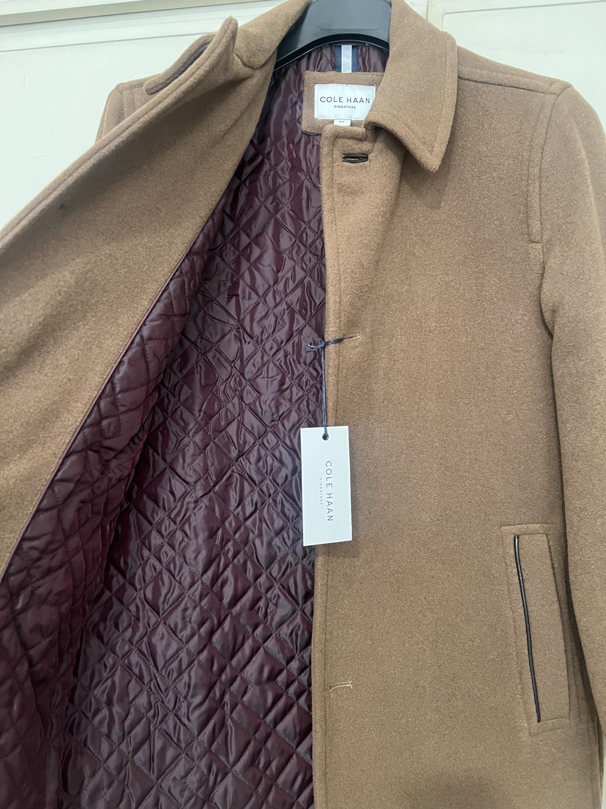 Cole Haan Men's Button Up Wool Plush Mid Length Car Coat customer photo 2