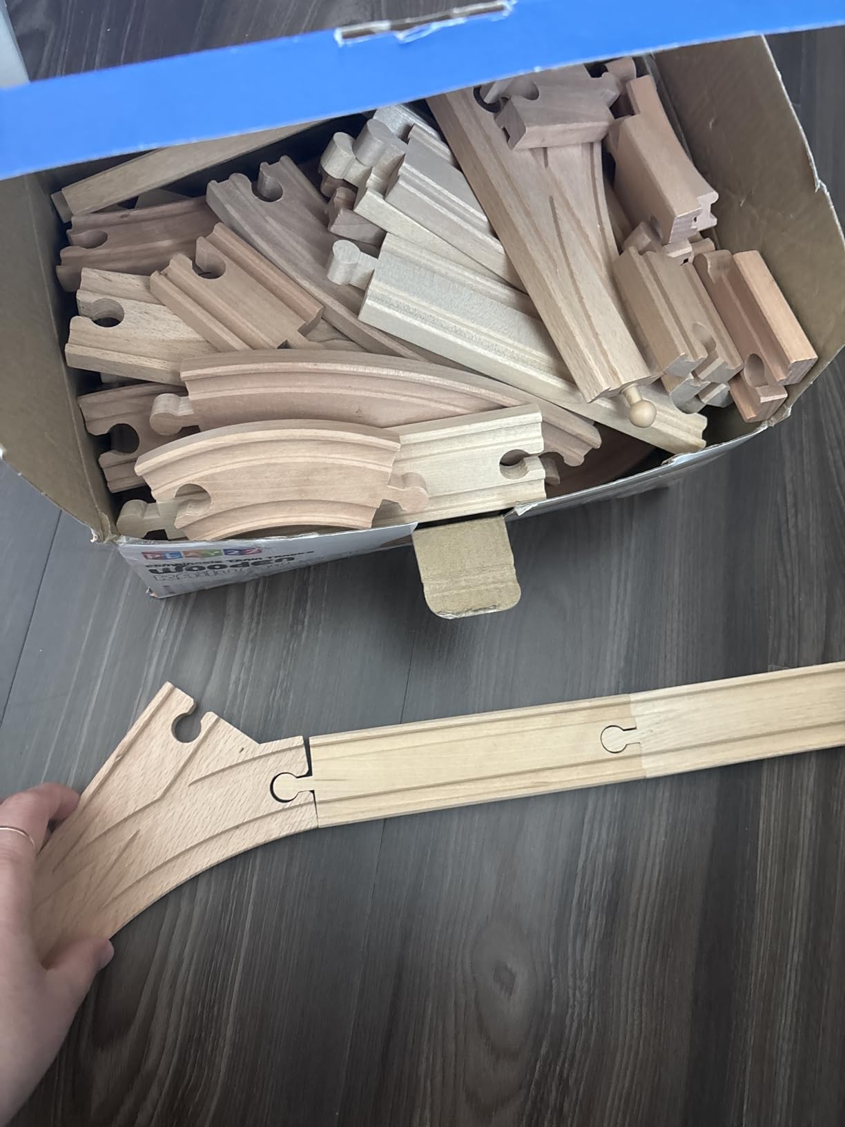 Wooden Train Tracks - 52 PCS Wooden Train Set + 2 Bonus Toy Trains by Play22 - Compatible with Thomas and Major Brands customer photo 1