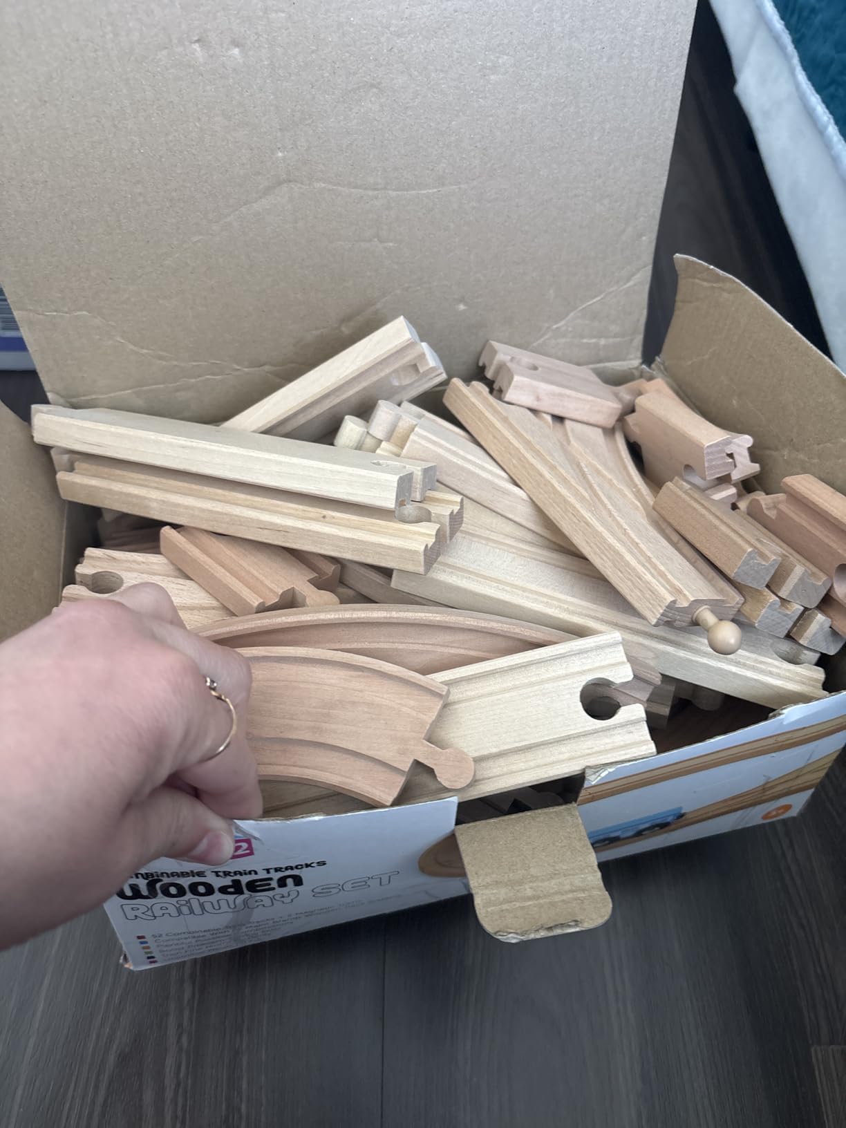 Wooden Train Tracks - 52 PCS Wooden Train Set + 2 Bonus Toy Trains by Play22 - Compatible with Thomas and Major Brands customer photo 2