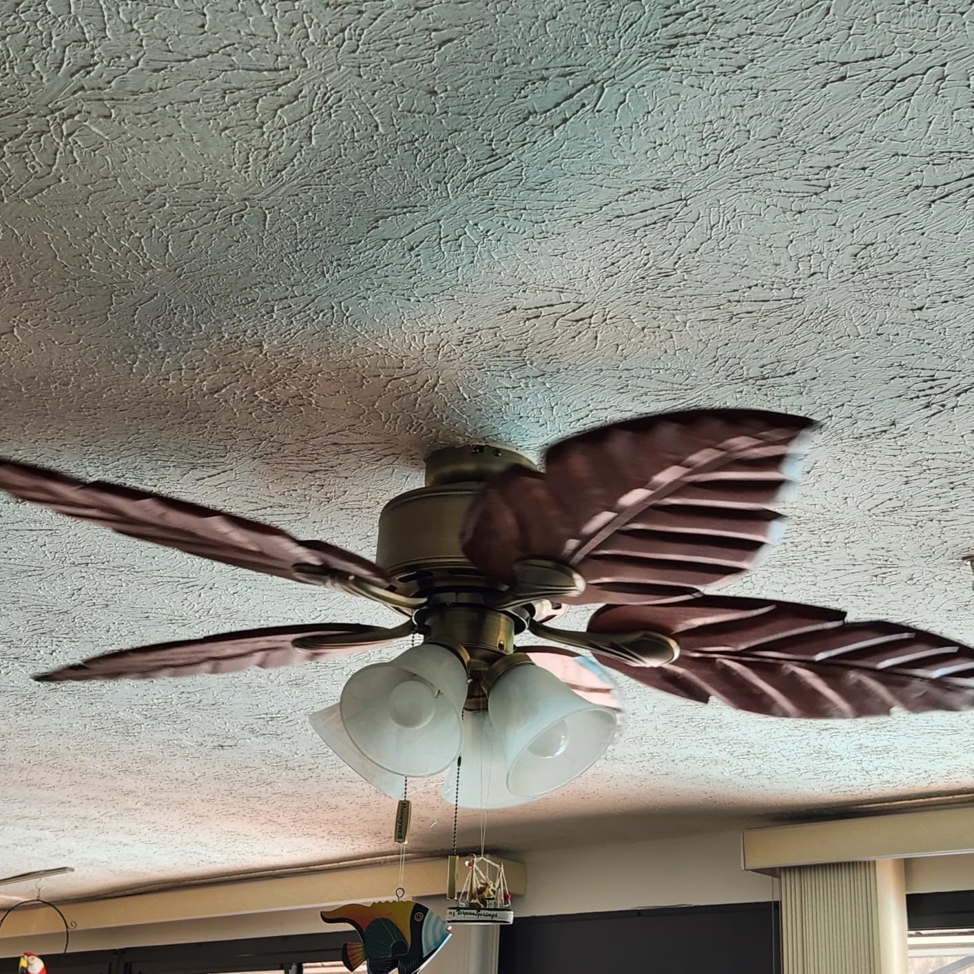 Honeywell Royal Palm 52 Inch Tropical LED Ceiling Fan, Aged Brass | Pull Chain, Three Mounting Options, Hand Carved Solid Wood Blades customer photo 1