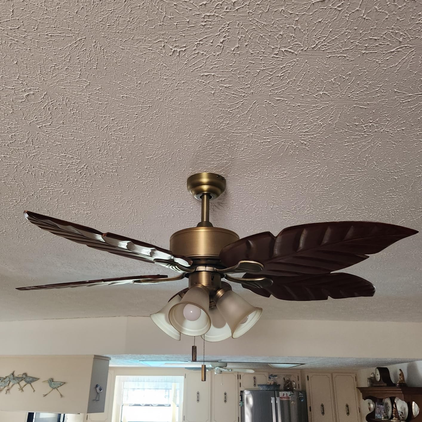 Honeywell Royal Palm 52 Inch Tropical LED Ceiling Fan, Aged Brass | Pull Chain, Three Mounting Options, Hand Carved Solid Wood Blades customer photo 2