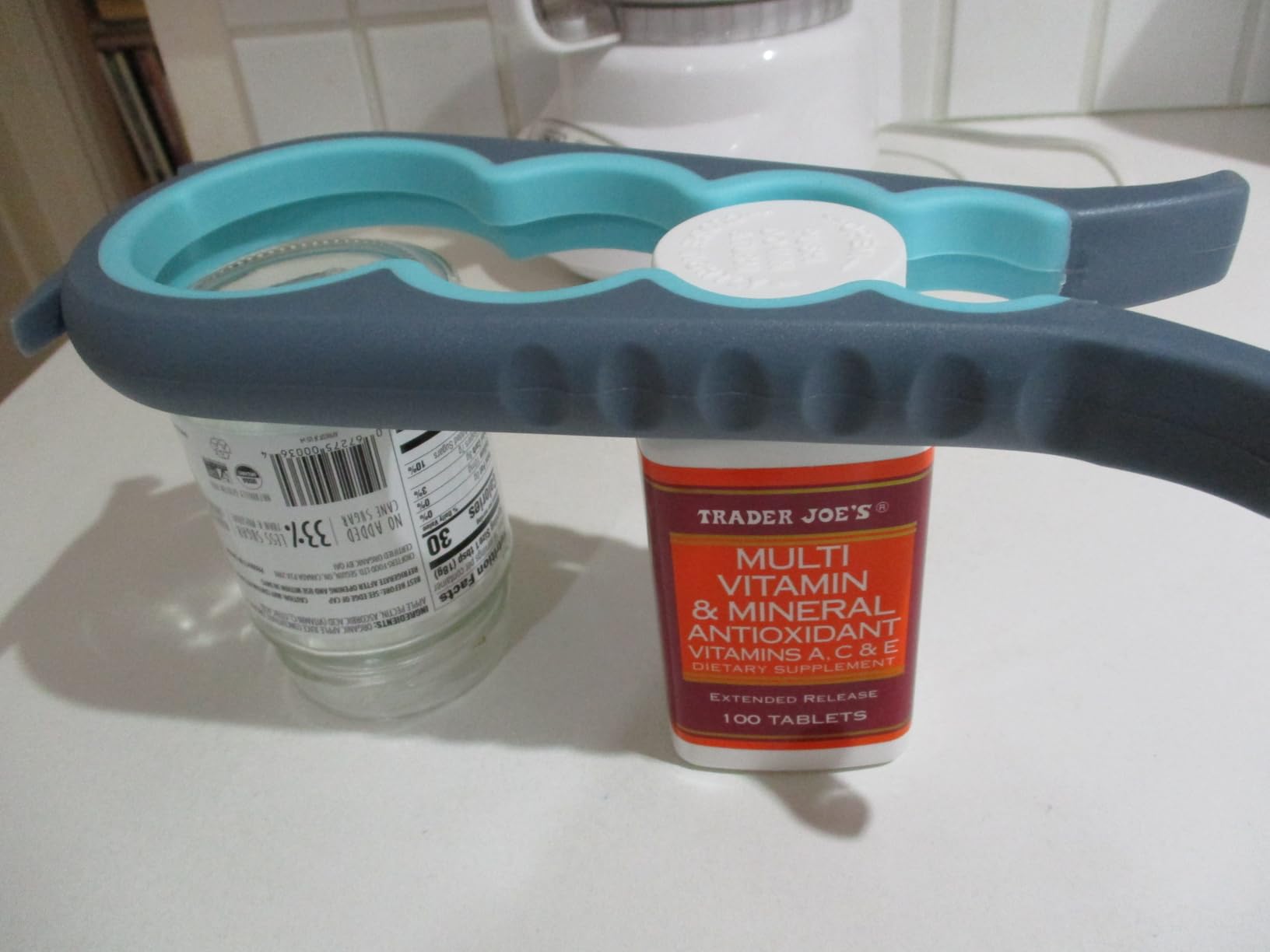 Otstar Jar Opener Bottle Opener and Can Opener for Weak hands, Seniors with Arthritis and Anyone with Low Strength, Mutil Jar Opener Get Lids Off Easily (Blue and Grey) customer photo 1