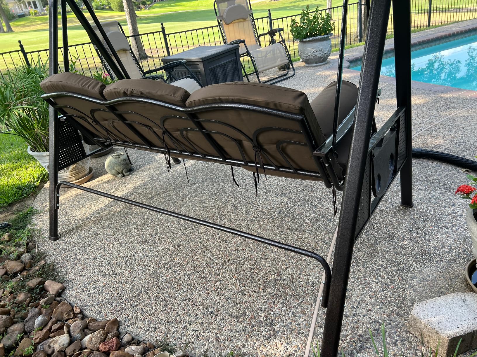 PURPLE LEAF 3-Seat Deluxe Outdoor Patio Porch Swing with Weather Resistant Steel Frame, Adjustable Tilt Canopy, Cushions and Pillow Included, Beige customer photo 2