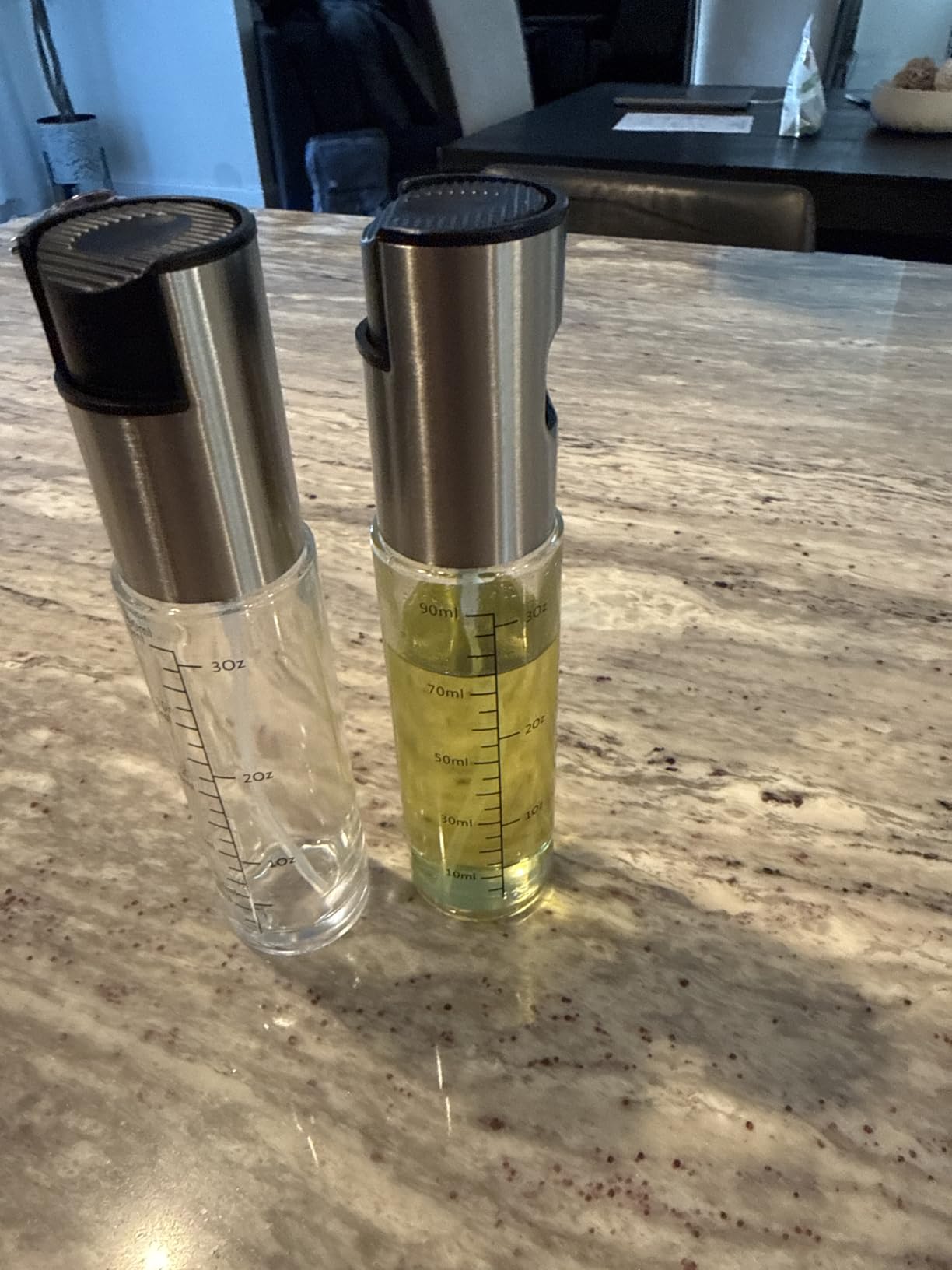 NORBASE Oil Sprayer for Cooking, 2 Pack Upgraded Olive Oil Spray Bottle Mister Refillable with Scale Air Fryer Accessories for Kitchen, Salad, Baking, BBQ, Frying customer photo 1