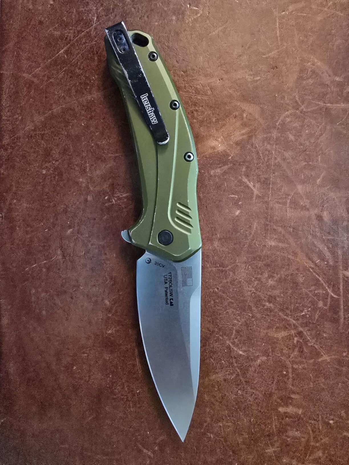 Kershaw Link Pocket Knife, Olive, 3.25 Inch Drop Point Blade customer photo 2