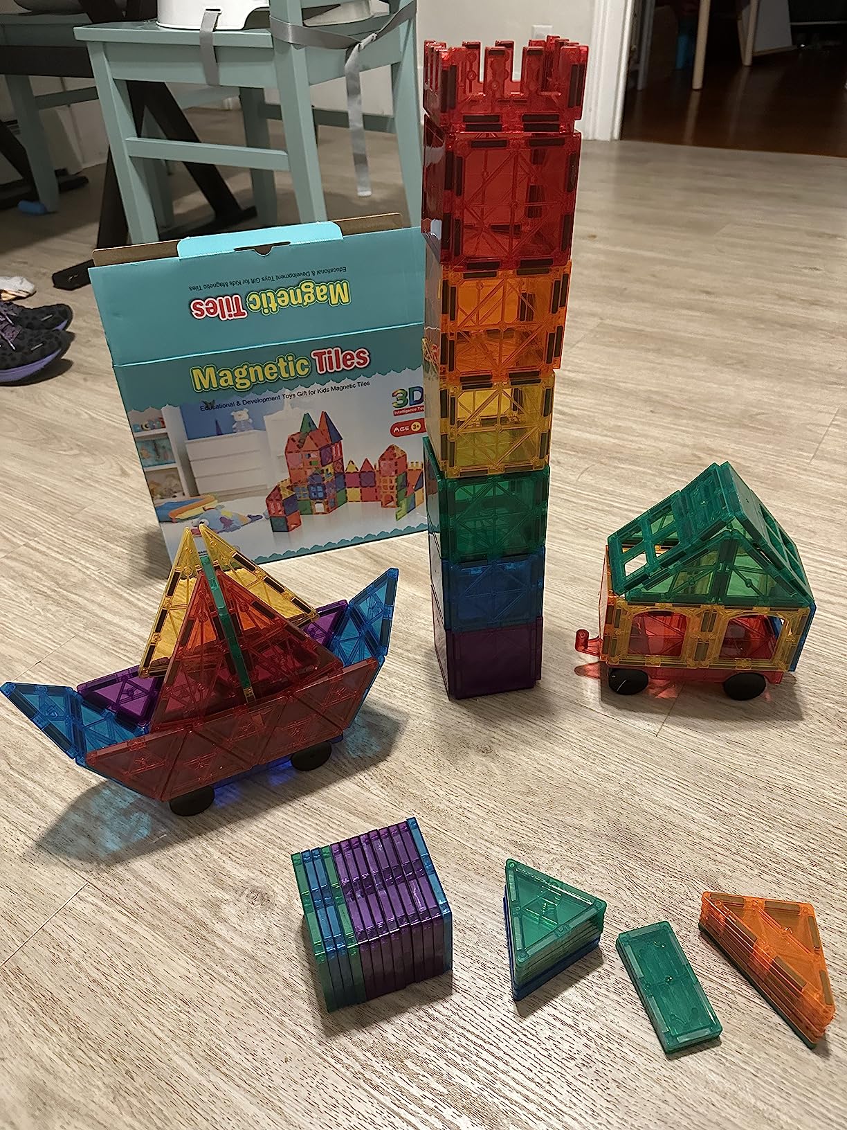 100pcs Magnetic Tiles Magnetic Building Blocks for Toddlers 3 4 5 6 7 Year Old Boys Girls Educational Magnet Blocks Christmas Birthday Gift Toys for Kids Ages 4-8 Sensory Toys 3-5 customer photo 1