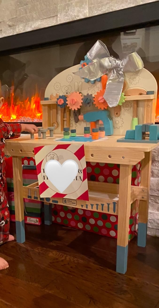 ROBUD Large Wooden Play Tool Workbench Set for Kids Toddlers, Construction Workshop Tool Bench Toys Gift, Multicolor customer photo 1