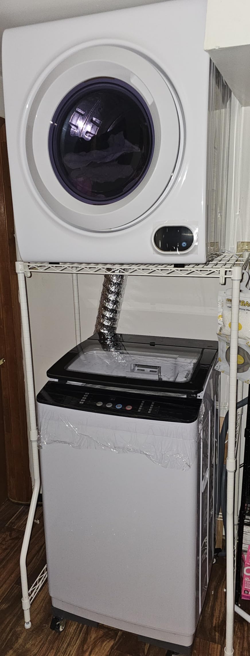 Euhomy Compact Laundry Dryer, 3.5 cu ft Front Load Stainless Steel Clothes Dryers With Exhaust Pipe, 1500W, LCD Control Panel Four-Function Portable Dryer For Apartments, Home, Dorm, White customer photo 2