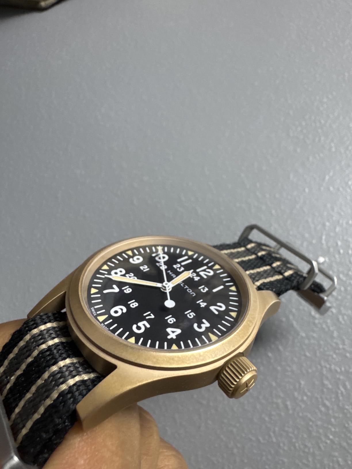 Hamilton Khaki Field Mechanical Men's Watch, 38mm Bronze and Titanium Case, Swiss Made, Black Dial Analog Wrist Watch for Men, 50m Waterproof, Sapphire Crystal, Cow Leather Strap customer photo 2
