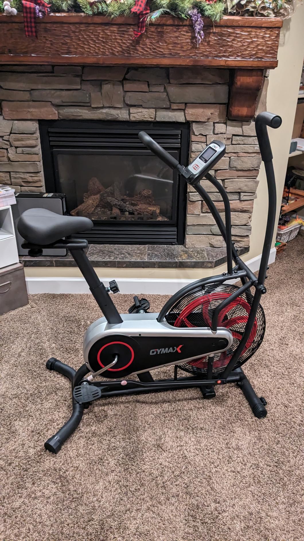 GYMAX Fan Bike, Air Resistance Upright Bike with LCD Monitor, Phone Holder & Built-in Wheels, Fully Adjustable Stationary Exercise Bike for Home Gym Cardio Training Workout Fitness customer photo 2