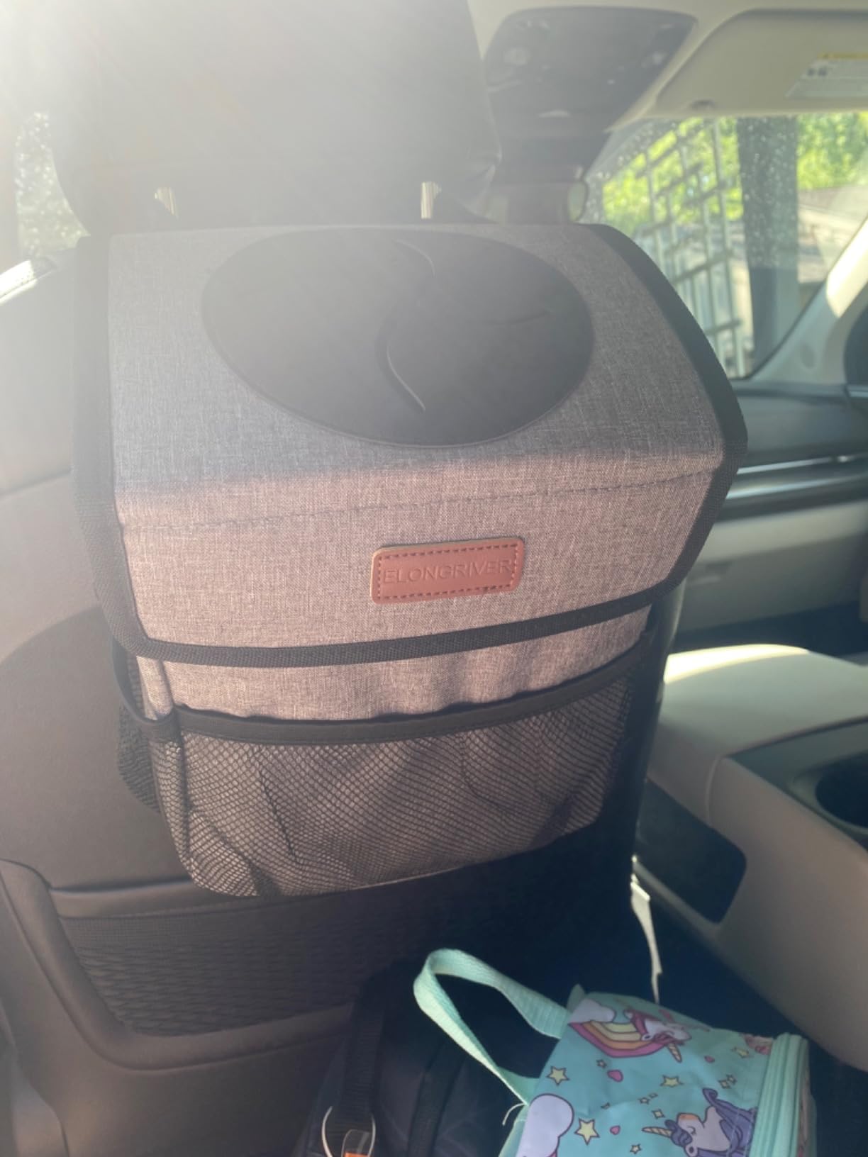 ELONGRIVER Car Trash Can Bin for Back Seat Leak Proof, Cute Car Trash Bag Hanging, Vehicle Trash Can for SUV Truck Van, Automotive Garbage Cans Front Seat Black customer photo 2