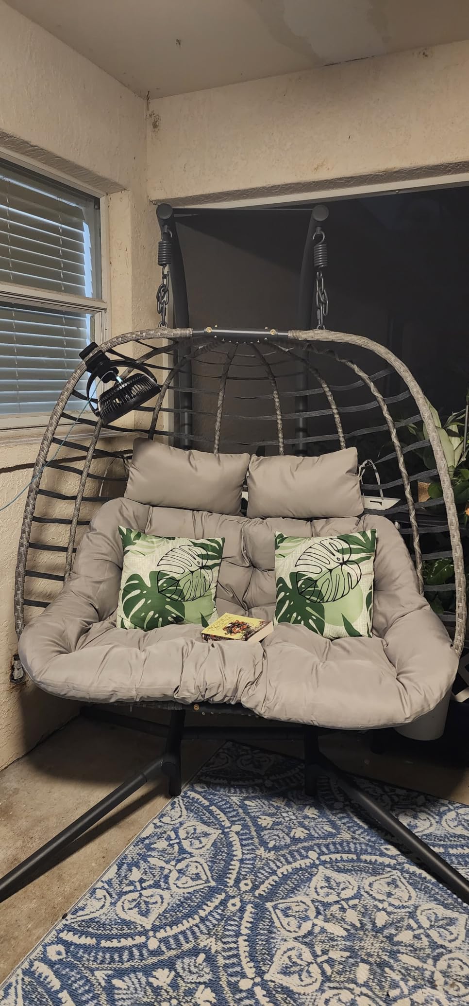 2 Person Hanging Egg Chair with Stand for Outdoor, Patio Hand Made Rattan Wicker Double Egg Swing Chairs Hammock Chair with UV Resistant Cushion and Metal Frame, Porch Swing Loveseat for Backyard customer photo 1