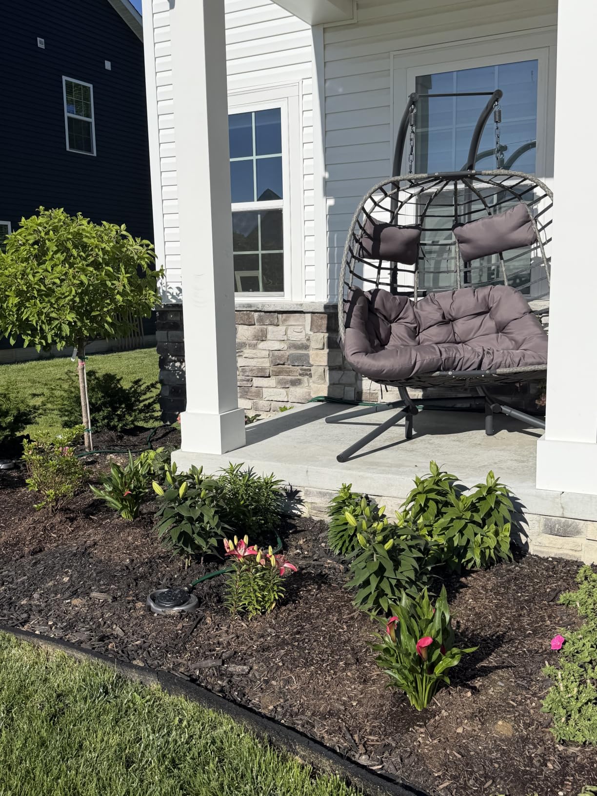 2 Person Hanging Egg Chair with Stand for Outdoor, Patio Hand Made Rattan Wicker Double Egg Swing Chairs Hammock Chair with UV Resistant Cushion and Metal Frame, Porch Swing Loveseat for Backyard customer photo 2