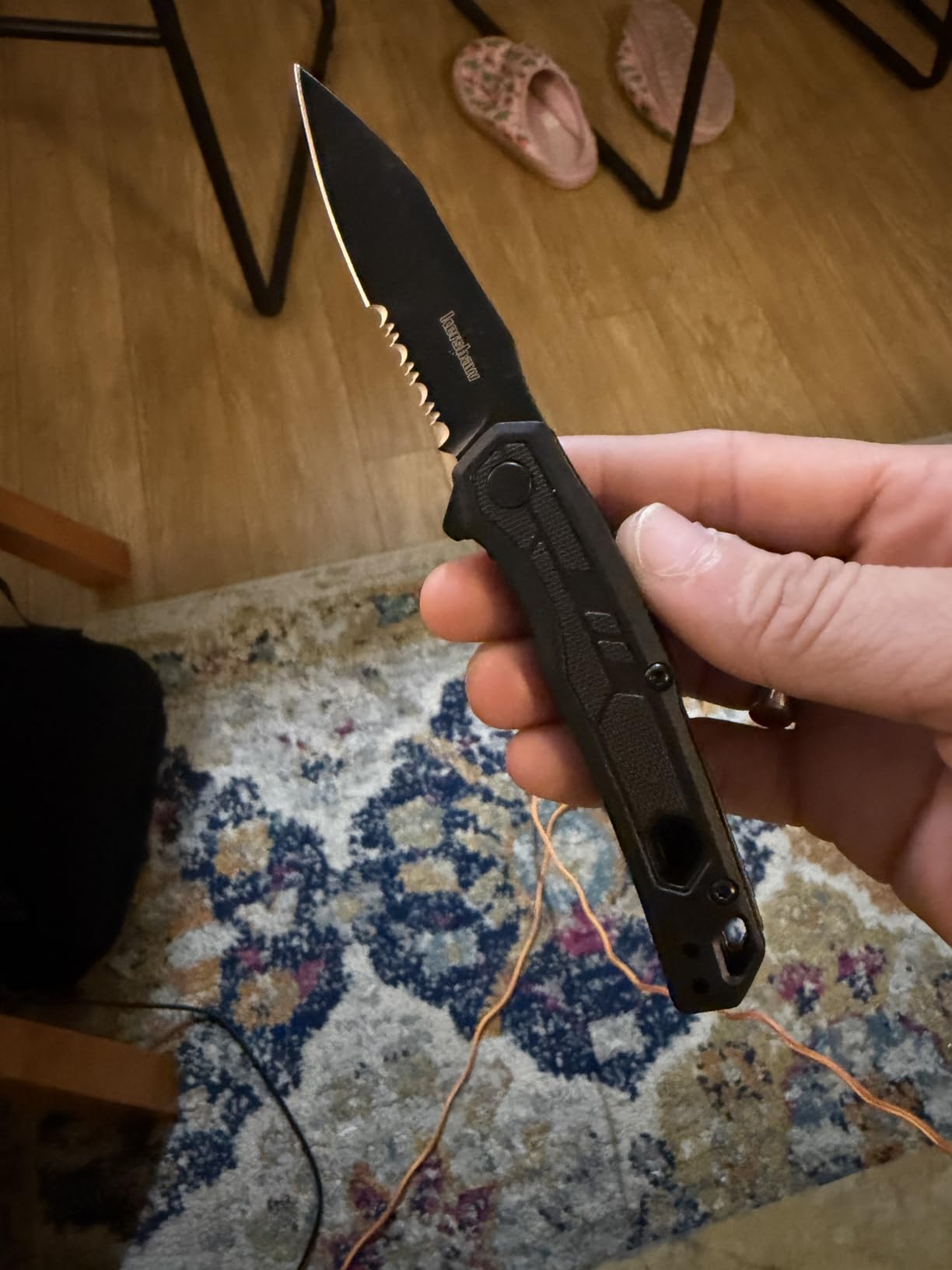 Kershaw Appa Pocket Knife, All-Black | 2.75 Inch Steel Partially Serrated Reverse Tanto Blade, Assisted Opening, Reversible Clip, For Men and Women customer photo 2