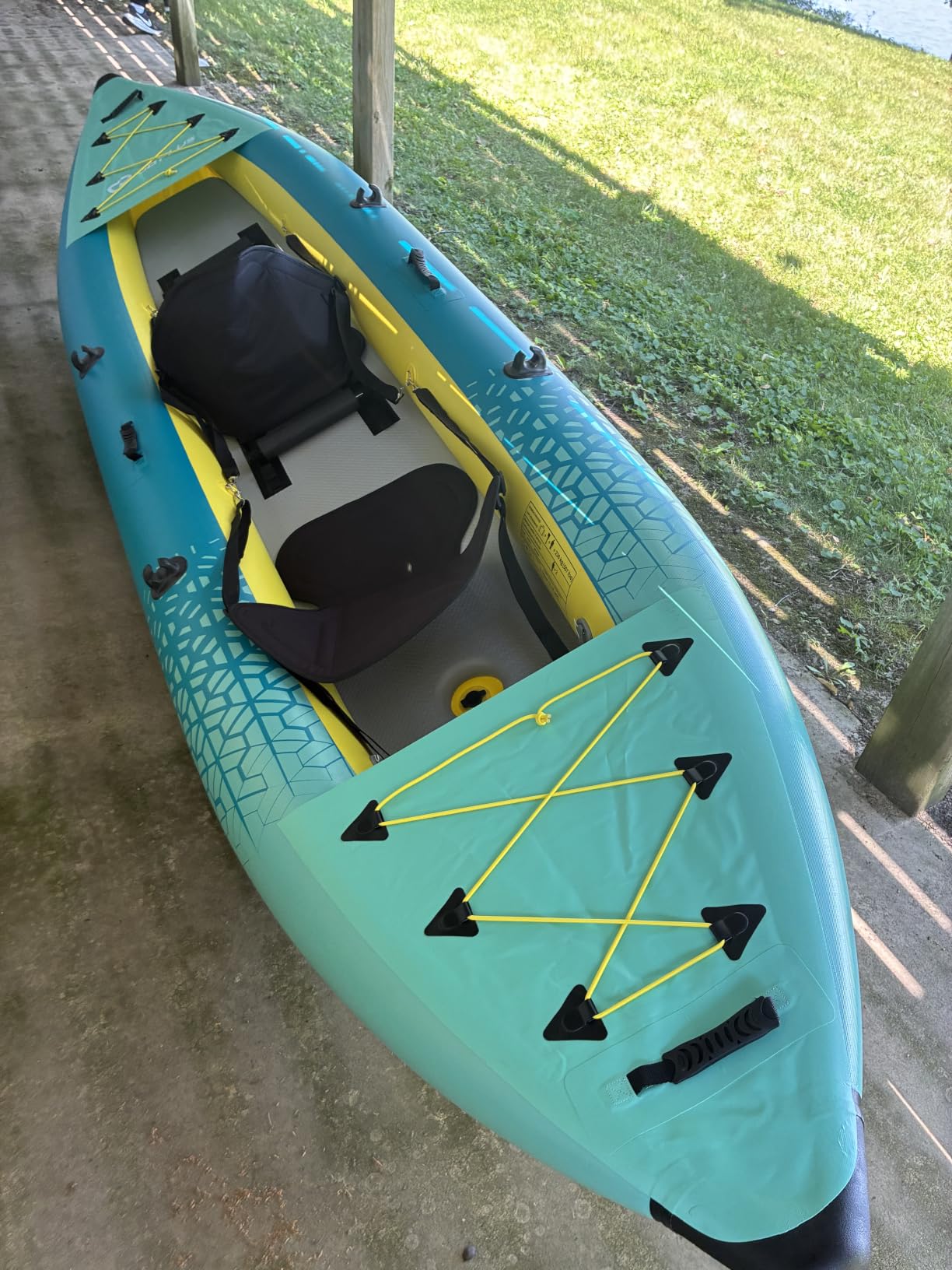GYMAX Inflatable Kayak, 12.5Ft 507lbs Tandem Kayak with 2 Aluminum Paddles, 2 Padded Seats, Footrests, 2 Fins, Hand Pump, Carry Bag & Repair Kit, 2 Person Fishing Touring Kayak for Adults customer photo 2