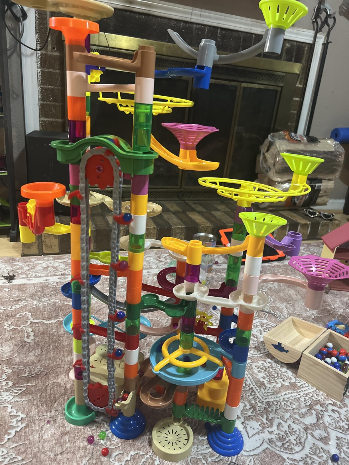 JOYIN 236Pcs Glowing Marble Run with Motorized Elevator - Construction Building Blocks Toys with 30 Glow in The Dark Plastic Marbles, STEM Toy for Boys and Girls, Birthday Gift, Easter Basket Stuffers customer photo 1