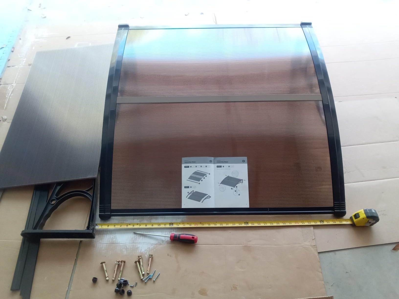 VIVOHOME Polycarbonate Window Door Awning Brown 38 Inch x 78 Inch | Awnings for Outside Spliced Canopy Brown with Black Bracket customer photo 2