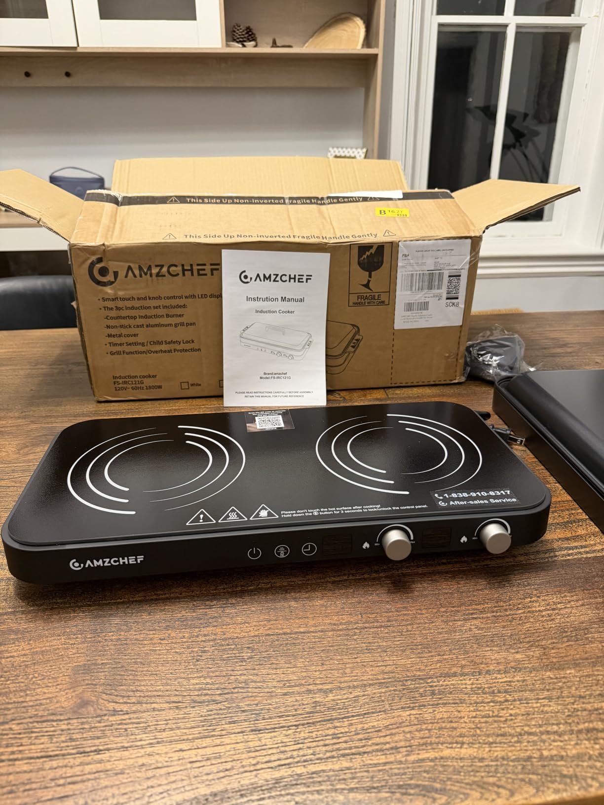 AMZCHEF Double Induction Cooktop, 1800W 2 Burner with Griddle Pan | Non-stick removable griddle pan, ceramic glass surface, 2 independent cooking zones, 9 power levels, 99-min timer, child lock customer photo 2