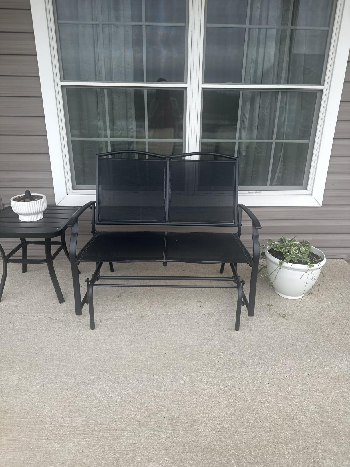 Best Choice Products 2-Person Outdoor Patio Swing Glider Steel Bench Loveseat Rocker for Deck, Porch w/Textilene Fabric, Steel Frame - Taupe customer photo 2
