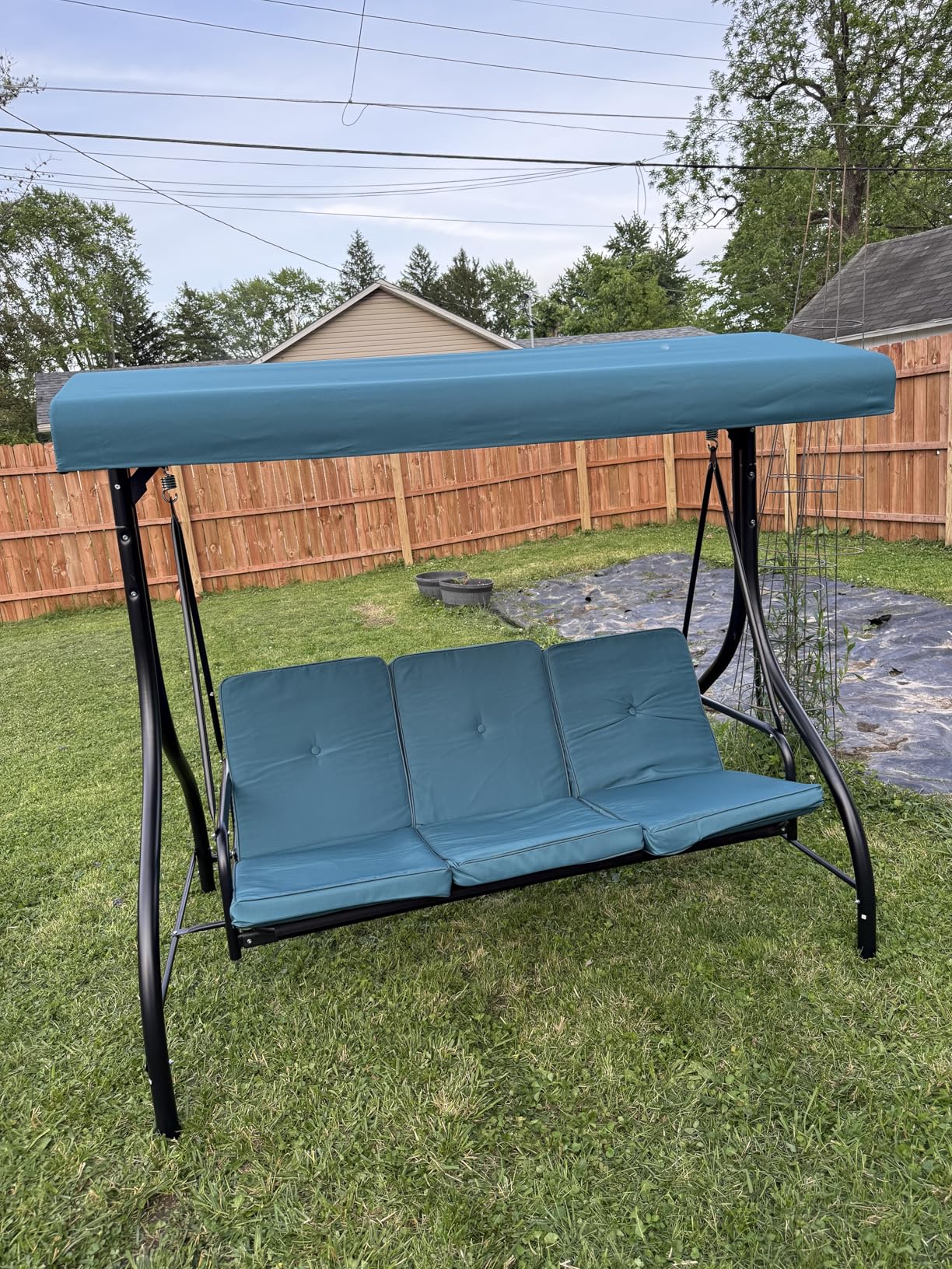 Best Choice Products 3-Seat Outdoor Large Converting Canopy Swing Glider, Patio Hammock Lounge Chair for Porch, Backyard w/Flatbed, Adjustable Shade, Removable Cushions - Midnight Green customer photo 2