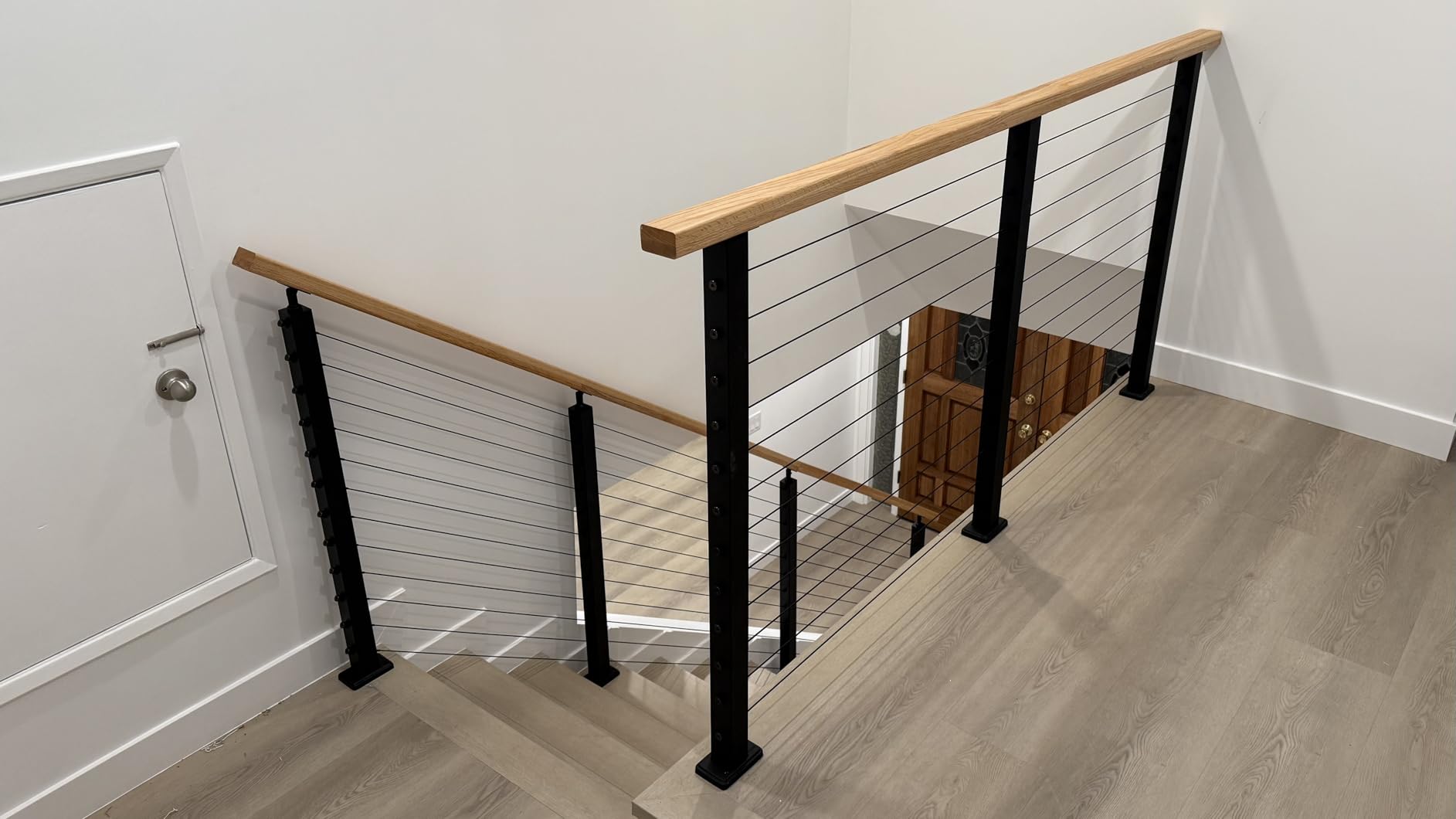 4ft-8ft Modular 42in Cable Railing System for Deck with Handrail | Complete Set, Level Drilled Swage Cable Railing Post Kit, Handrail Cuttable, T304 Stainless Steel, 1/8