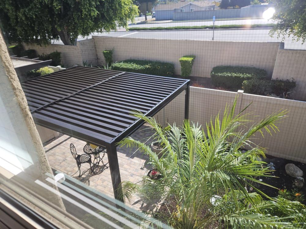 Domi Louvered Pergola 10x16, Outdoor Metal Pergola with Adjustable Roof and Drainage System, White customer photo 1