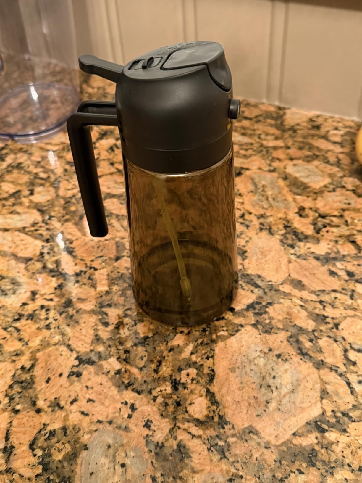 YARRAMATE 16 oz Dark Glass Olive Oil Sprayer & Dispenser, 2-in-1, Black | Light-blocking dark green glass, food-grade spray and pour bottle for cooking, air fryer, salad and BBQ customer photo 1