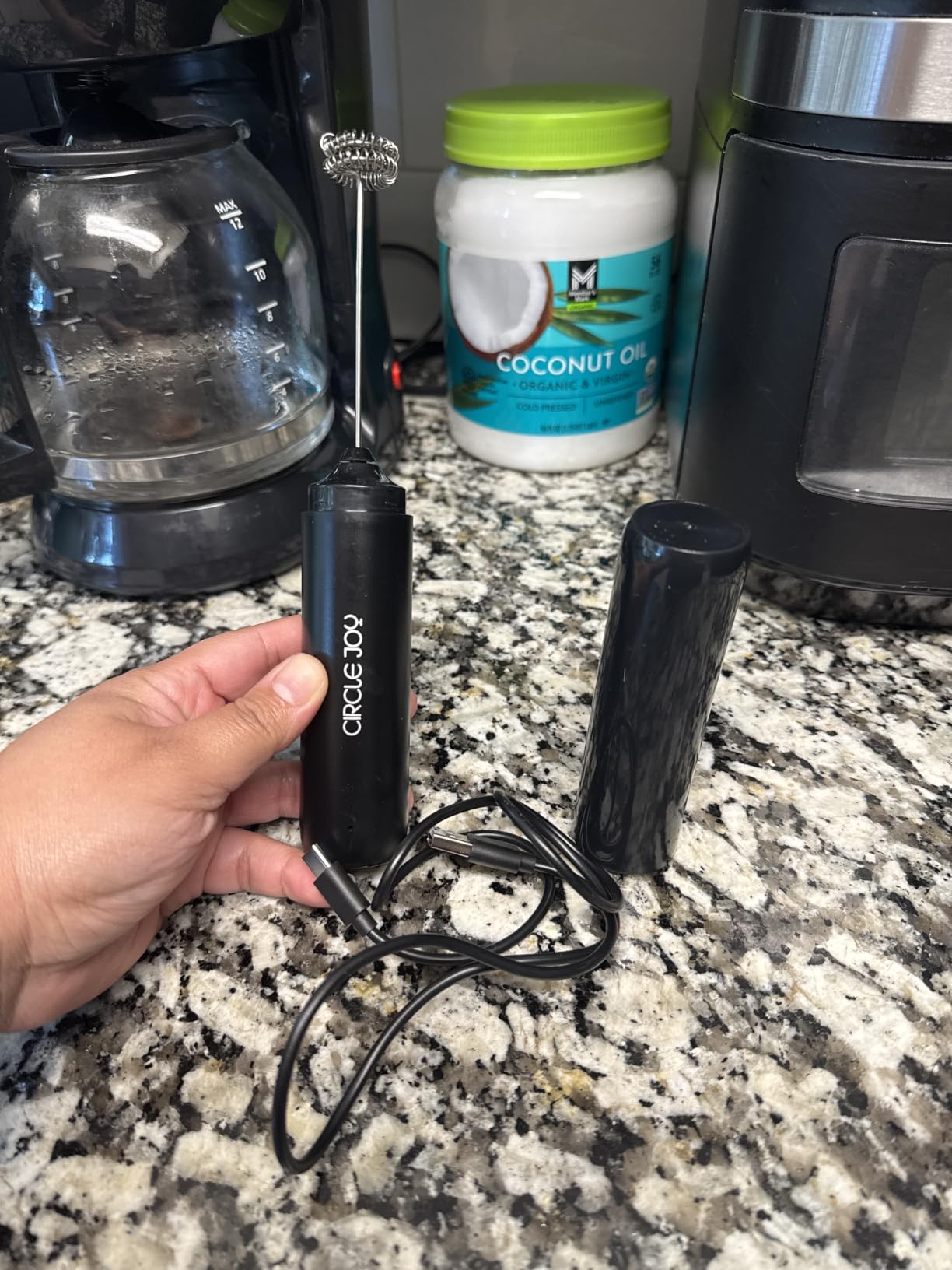 CIRCLE JOY Rechargeable Milk Frother Handheld, Dual Coil Whisk Head Electric Coffee Frother, Portable Hand Frother Wand Drink Mixer for Matcha Lattes Cappuccino, Kitchen Gifts, Black customer photo 1