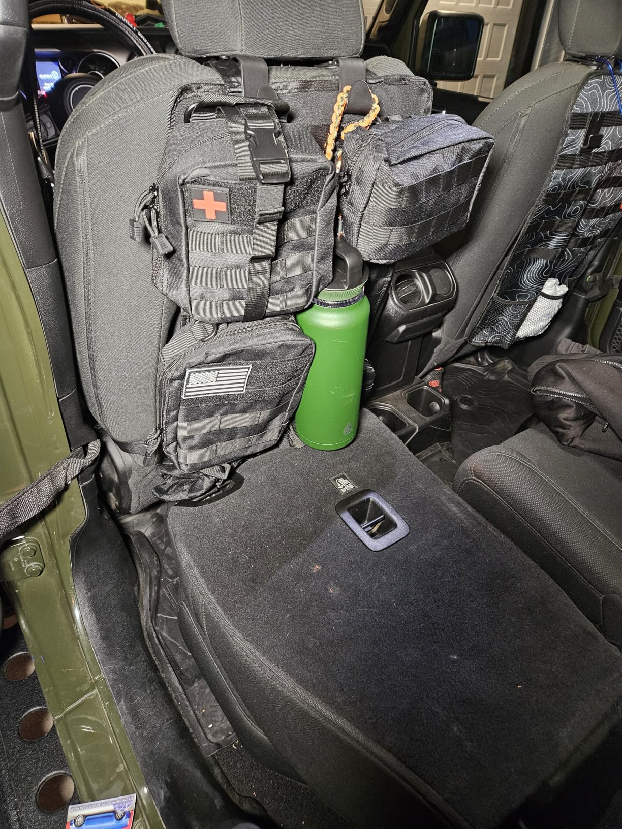 6 Pack Tactical MOLLE Car Seat Back Organizer - Universal Vehicle Storage Bag with 5 Detachable MOLLE Pouches, US Flag Patch & Keychain, Fits Jeep, Truck, SUV, Car (Black) customer photo 1
