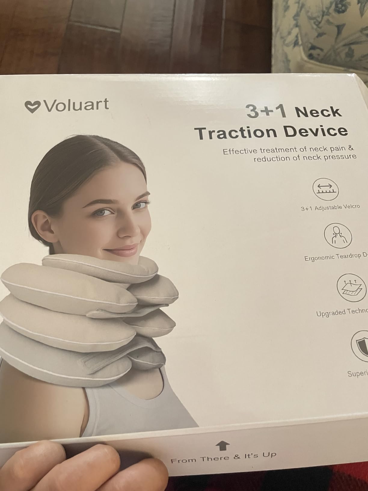 Neck Stretcher with Brace - Inflatable Cervical Traction Device for Neck Pain Relief, Adjustable Neck Support Pillow and Decompression Tool with 3+1 Chin Rest, Portable for Home, Office & Travel Use customer photo 2