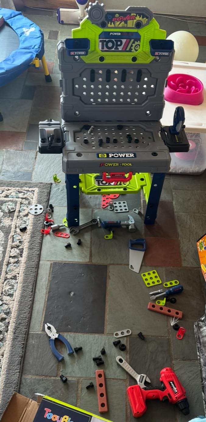 TooyBing Kids Tool Bench Set with Electric Drill and Realistic Tools, Construction Workbench Playset Toy for Toddler 3-5, Easy Set up, Kids Boy Toys, Birthday Gifts for Boys Age 3 4 5 Year Old customer photo 1