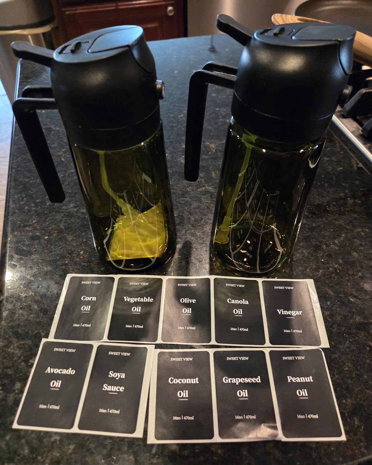 SWEET VIEW Olive Oil Sprayer for Cooking 16oz/470ml | Glass Light-Proof Oil Pourer for Kitchen with Stickers for Air Fryer, Cooking, Salad, BBQ customer photo 1