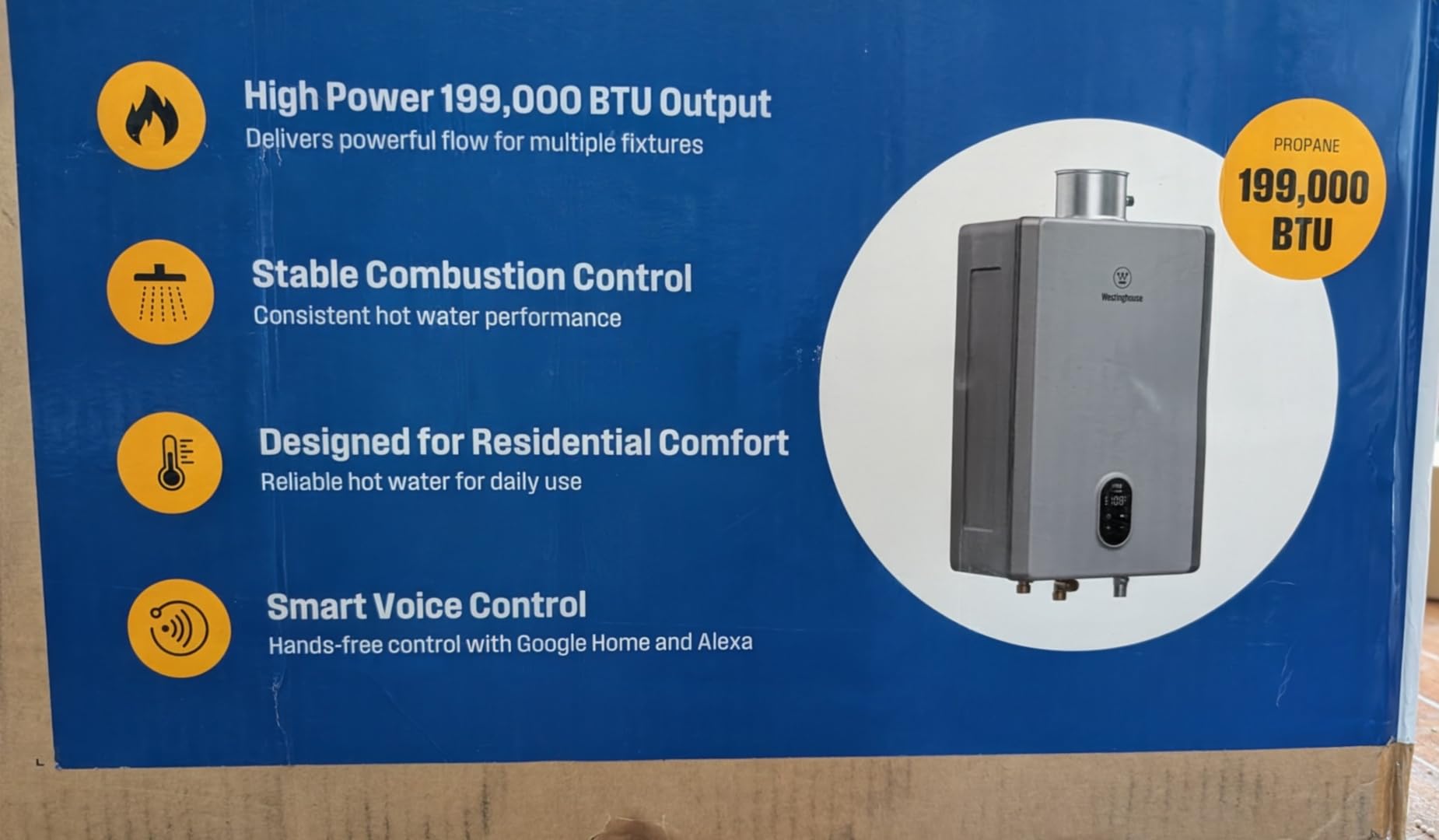 Westinghouse Tankless Water Heater Gas Indoor, 7.9 GPM 180,000 BTU, Whole House Natural Gas Heater with Smart WiFi App Control customer photo 1