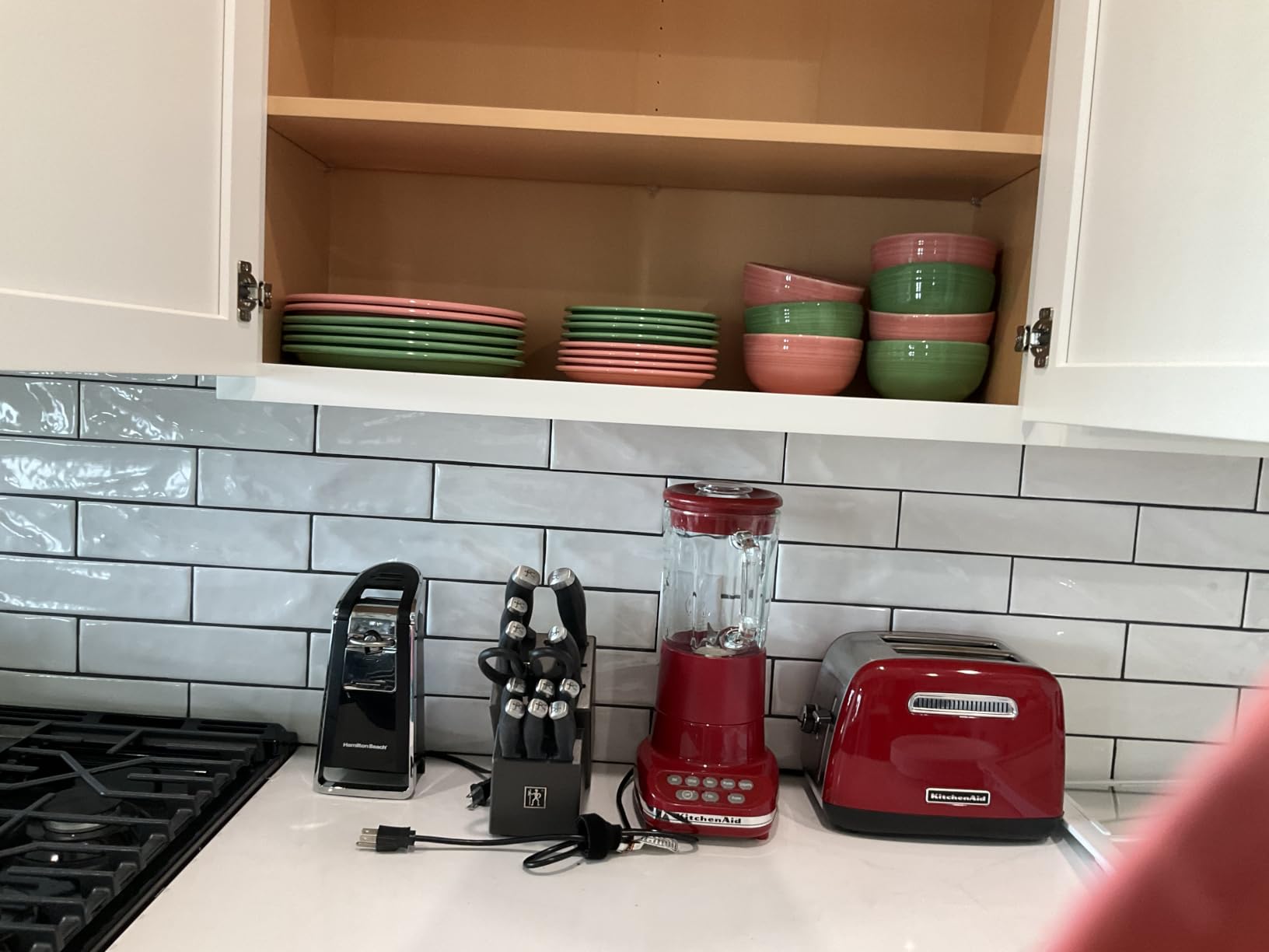 Bistro Coupe 12-Piece Dinnerware Set - Durable Ceramic, Lead-Safe, Dishwasher/Microwave/Oven Safe - Made in USA Dinnerware - Scarlet customer photo 1