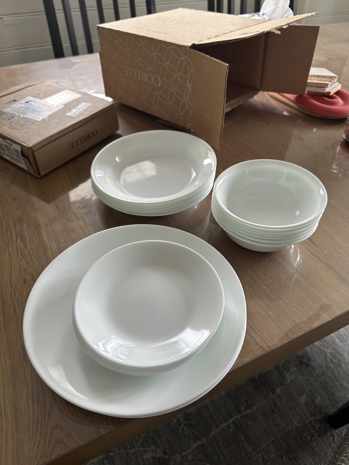 Corelle Vitrelle 18-Piece Service for 6 Dinnerware Set, Triple Layer Glass and Chip Resistant, Lightweight Round Plates and Bowls Set, Logan customer photo 2