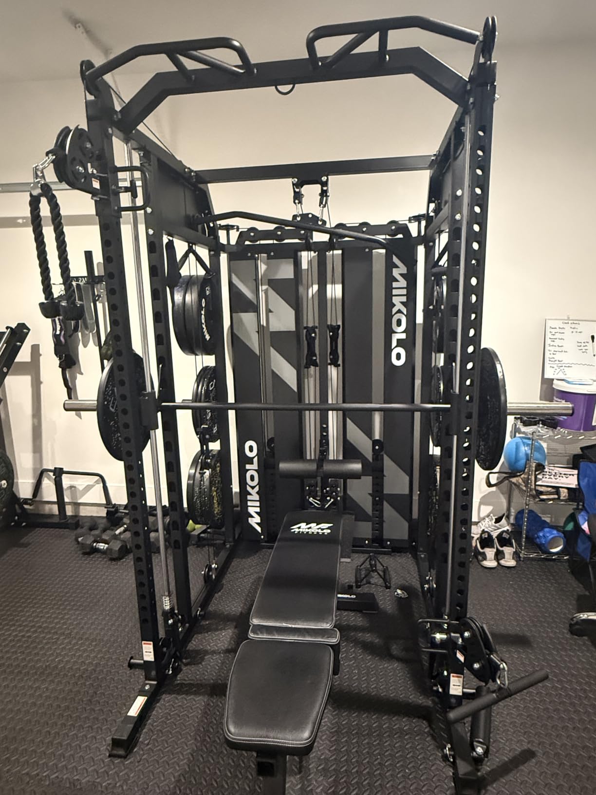 Mikolo Smith Machine with Weight Stack, Power Cage Home Gym System with LAT Pulldown & Cable Crossover, Multi-Functional Trainer with Dual Pulley System, Includes 10+ Free Attachments customer photo 1