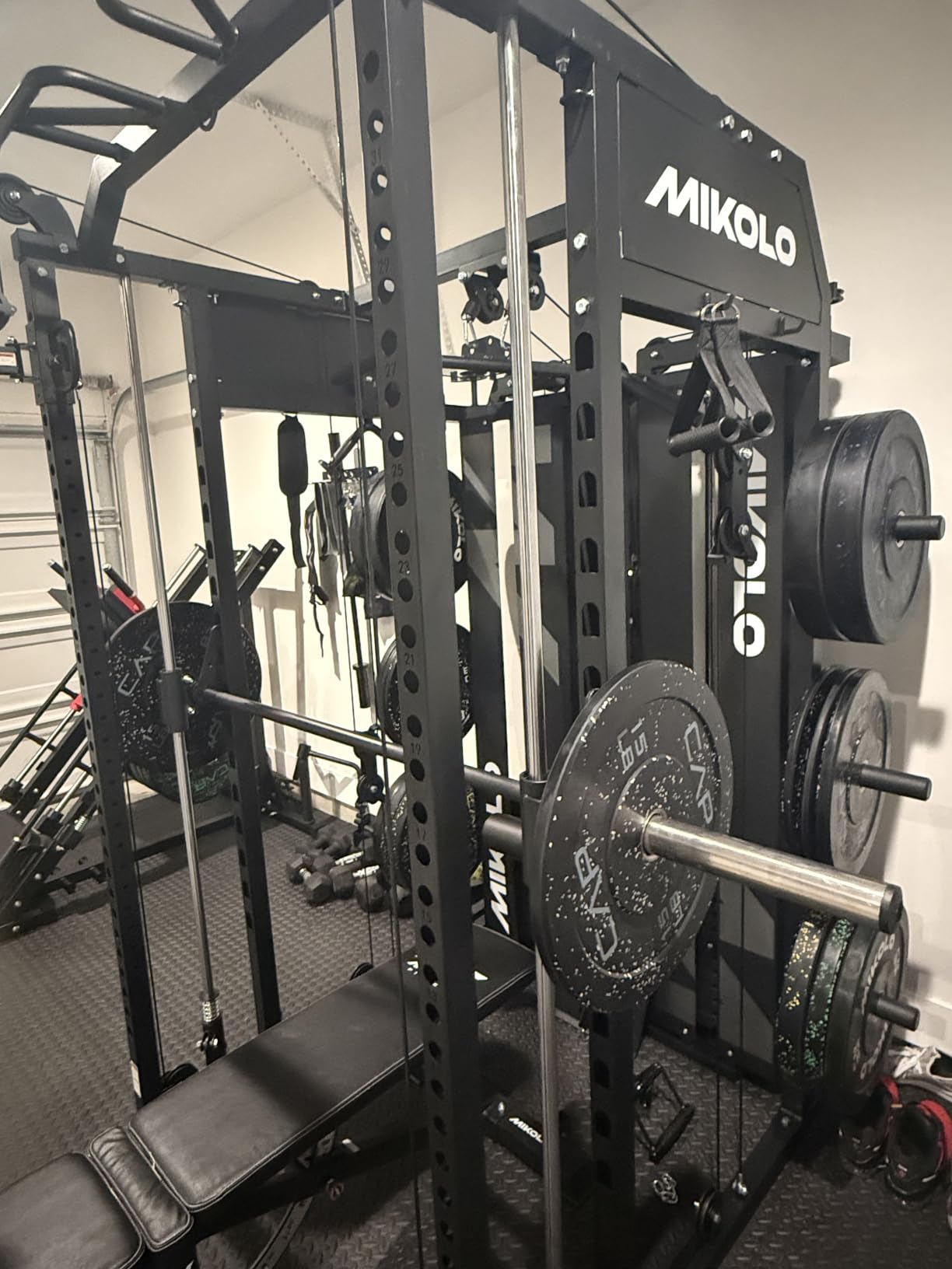 Mikolo Smith Machine with Weight Stack, Power Cage Home Gym System with LAT Pulldown & Cable Crossover, Multi-Functional Trainer with Dual Pulley System, Includes 10+ Free Attachments customer photo 2