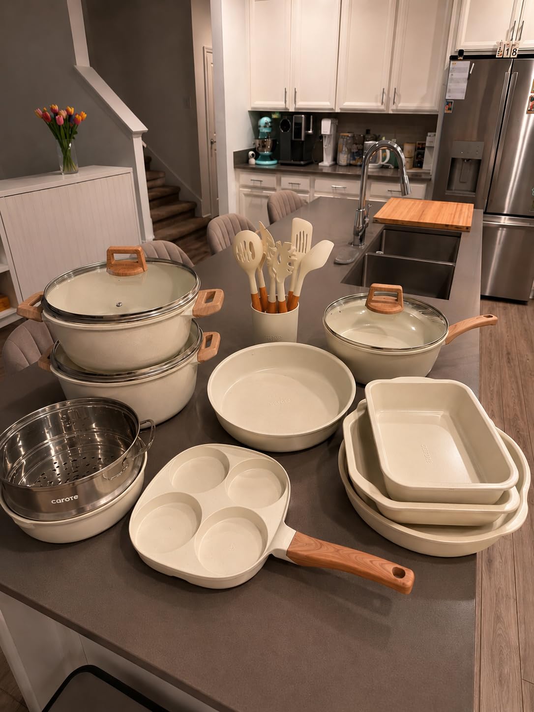 CAROTE 21pcs Ceramic Cookware Sets, Pots and Pans Set | Healthy Cooking Set, Non-Toxic Induction, Ultra Durable, Easy Clean, Induction Compatible, PFAS FREE customer photo 2