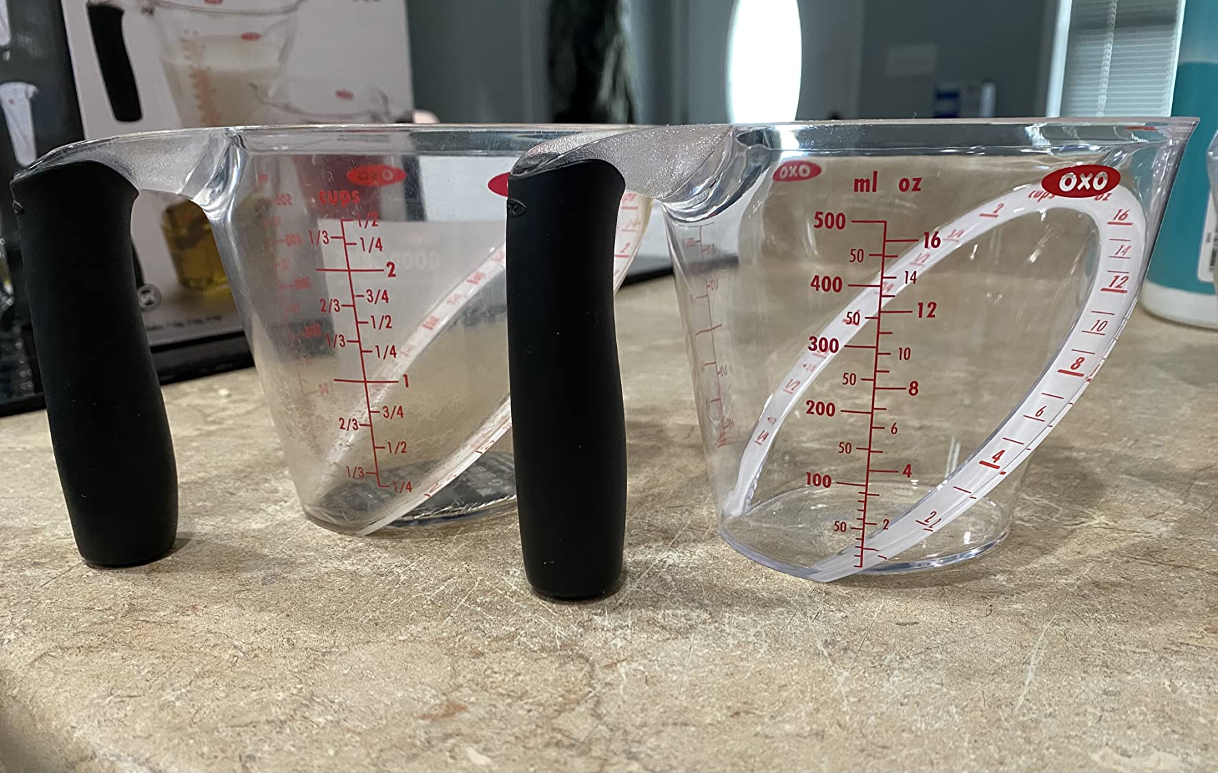 OXO Good Grips Angled Measuring Cups with Markings, Multi Size 3-Piece Set | Angled Interior Markings to Read from Above, Includes 1-cup, 2-cup & 4-cup, Marked with Ounces & ml, Non-Slip Grip customer photo 1