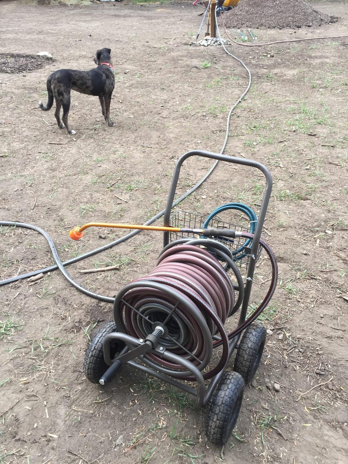 Liberty Garden Residential Grade Four Wheel 250 Foot Capacity Steel Frame Water Hose Reel Cart with Basket for Backyard, Garden, or Home, Brown, Bronze customer photo 2