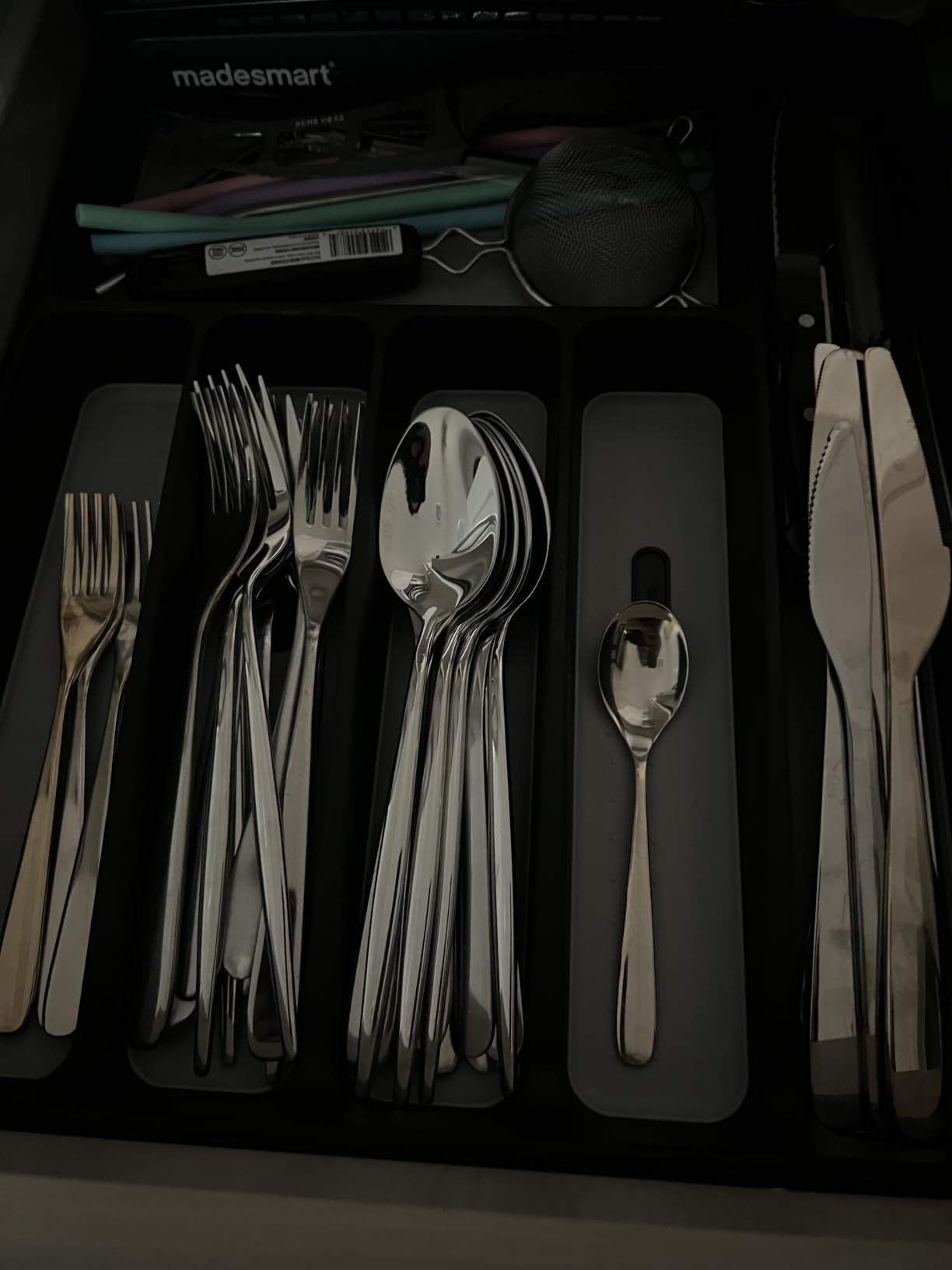 madesmart Classic 6 Compartment Silverware Tray, White | non slip feet, rounded corners, branded icons, soft grip lining, forks knives spoons, flatware sorting, woman owned customer photo 2