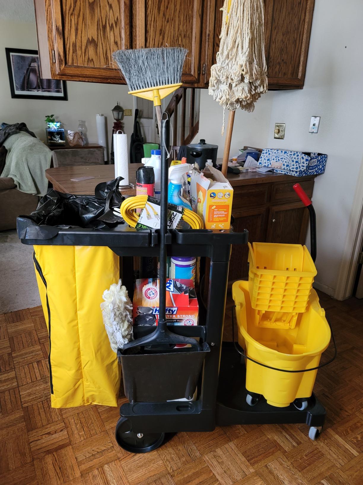 Rubbermaid Commercial Traditional Janitorial 3-Shelf Cleaning Cart, Wheeled with Zippered Yellow Vinyl Bag customer photo 2