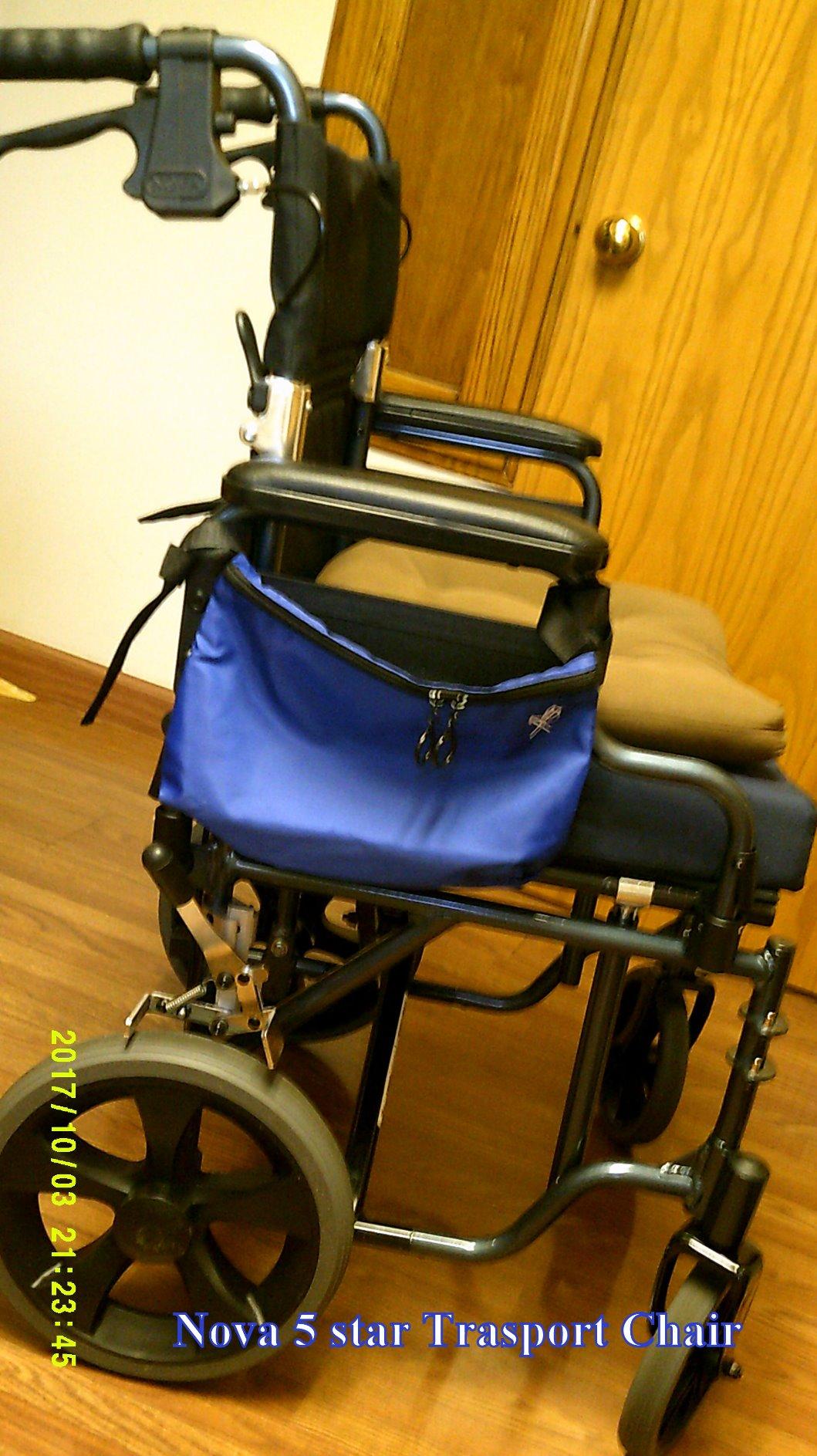 NOVA Lightweight Folding Transport Chair, Compact Travel Wheelchair, Full-Length Padded Arms, Locking Hand Brakes, 12