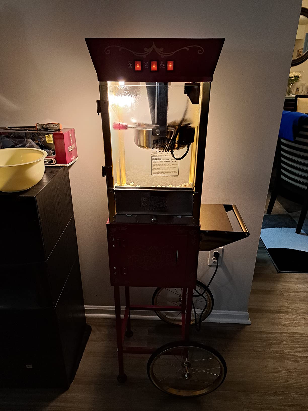 Matinee Popcorn Machine with Cart - 8oz Popper with Stainless-Steel Kettle, Warming Light, and Accessories by Great Northern Popcorn (Red) customer photo 1