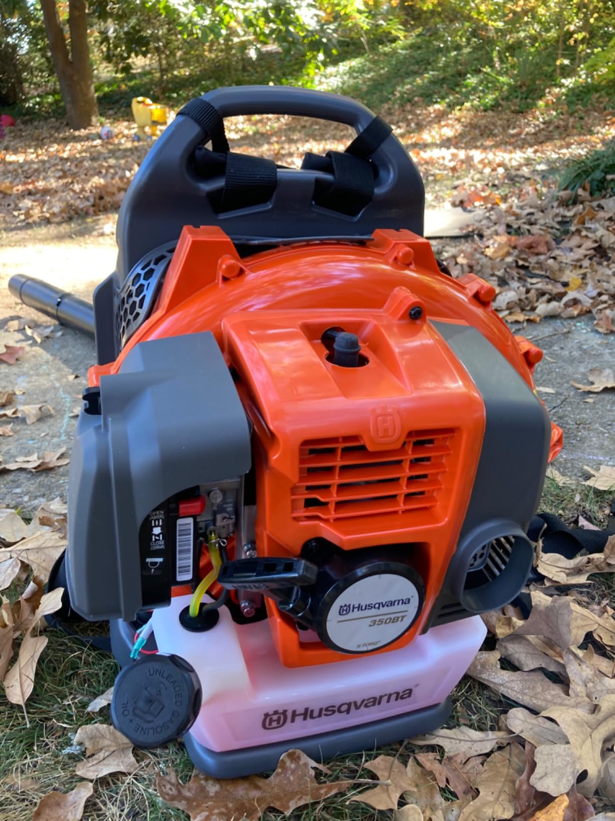 Husqvarna 350BT Gas Leaf Blower, 50.2-cc 2.1-HP 2-Cycle Backpack Leaf Blower with 692-CFM, 180-MPH, 21-N Powerful Clearing Performance and Ergonomic Harness System, Gifts for dad customer photo 1